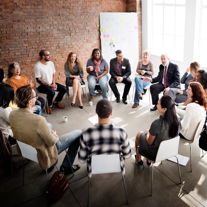 Diverse group of people discussing marketing strategies