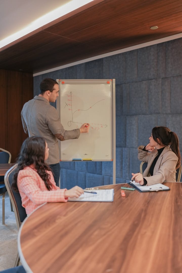 Leader guiding a team through a brainstorming session